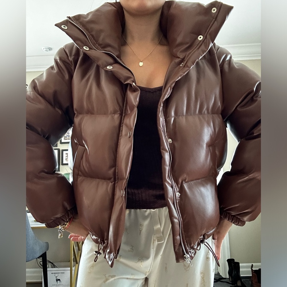 En Saison Leather Puffer Jacket Small Brown